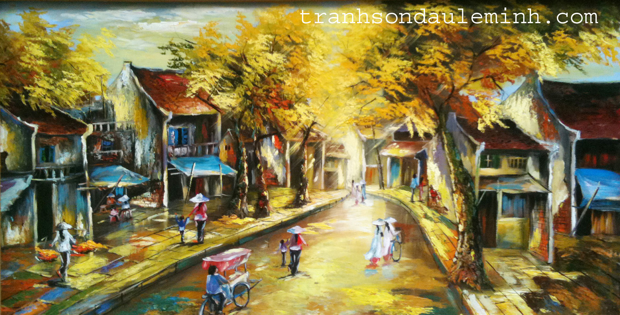 Tranh phố cổ Hội An Việt Nam kèm khung tranh 376