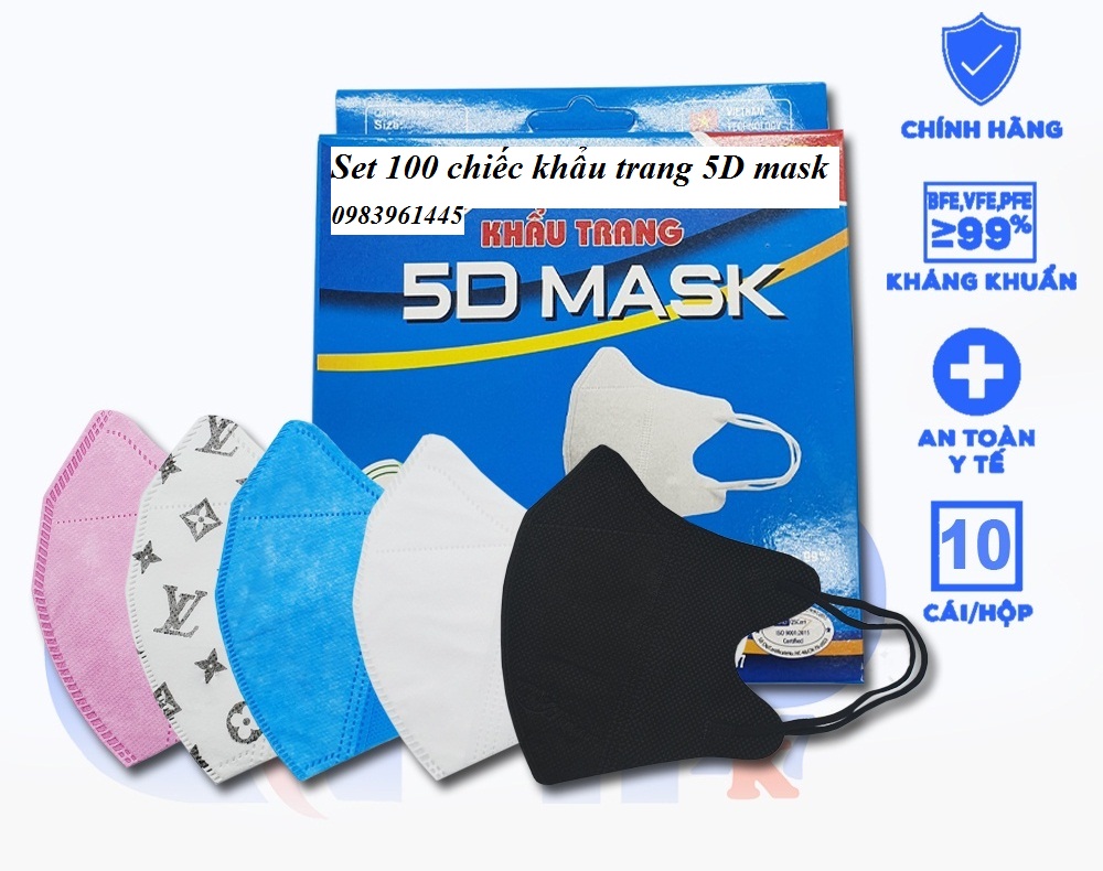 Khẩu trang y tế 5D Mask form ôm kháng khuẩn túi Zip 10 chiếc