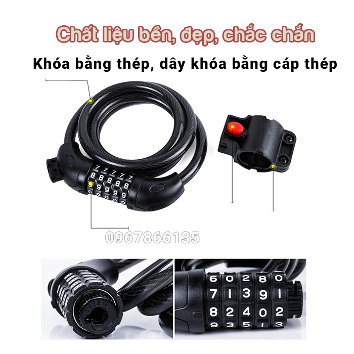 Khóa dây xe đạp chống trộm mật mã 5 số