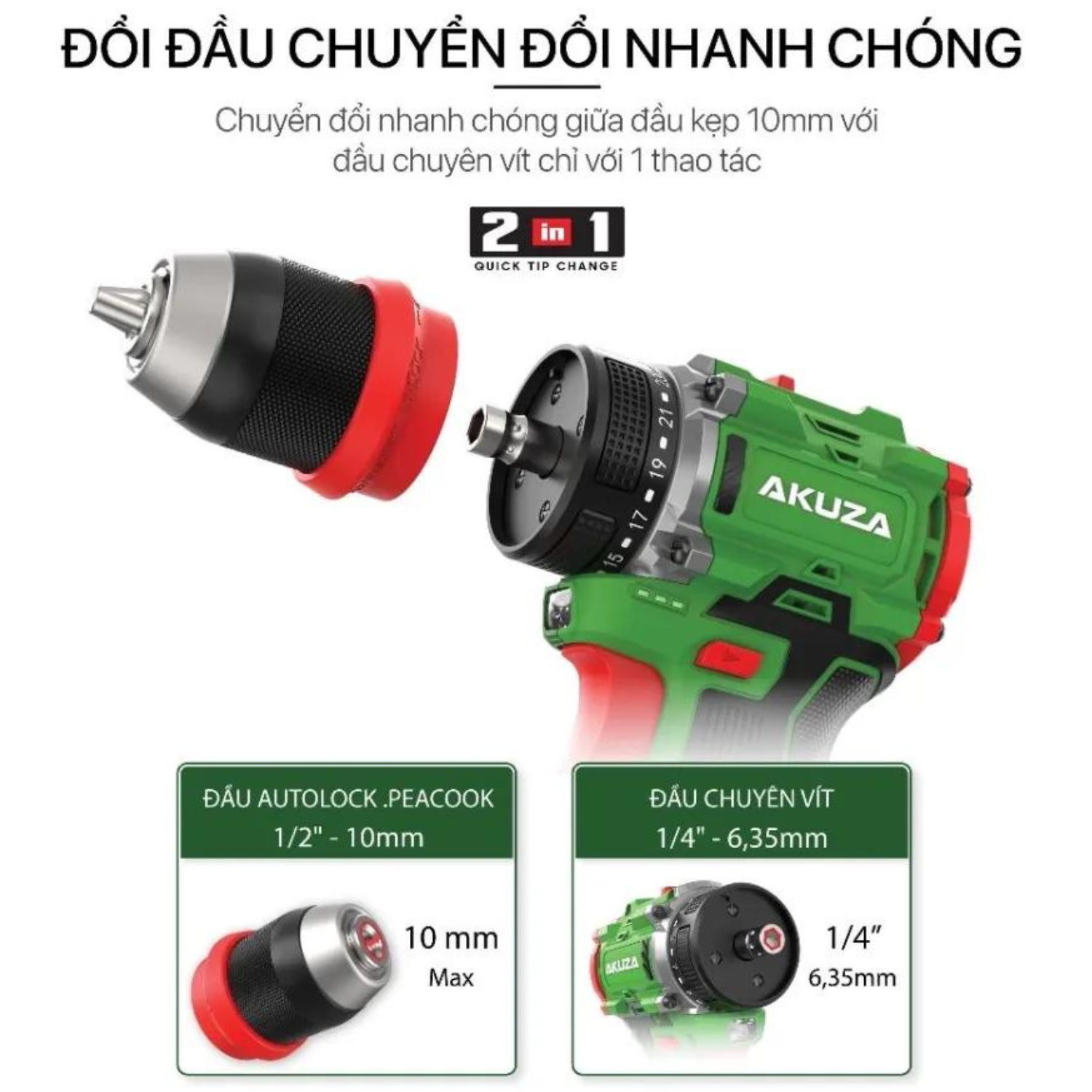 Máy khoan pin AKUZA K6 tích hợp chức 2 chức năng khoan và bắn vít 2 trong 1 Siêu phẩm 2023