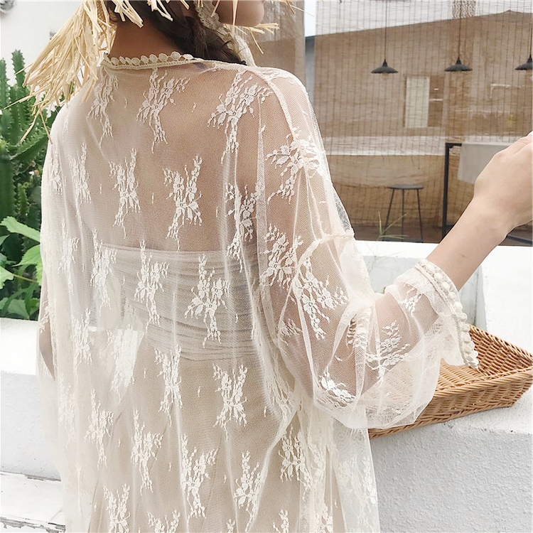 Áo Choàng Kimono Ren Dáng Lỡ Đi Biển