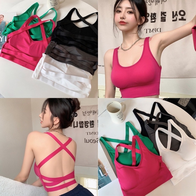 Áo bra nữ đan lưng thun gân sẵn mút ngực cá tính áo croptop đan lưng tập gym yoga