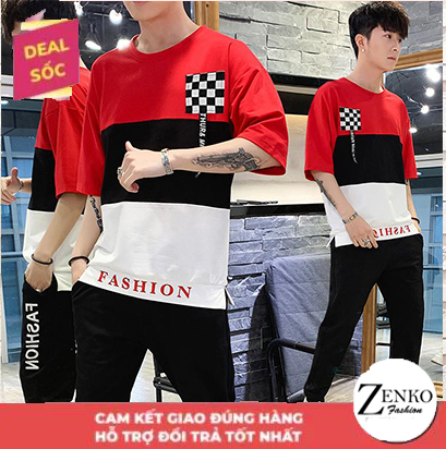 [ Deal Độc Quyền ] Bộ Quần Áo Thun Nam Ngắn Tay Cổ Tròn Họa Tiết Ô Vuông Caro Phối Màu Trẻ Trung Sành Điệu NTD NTD QA NAM 069