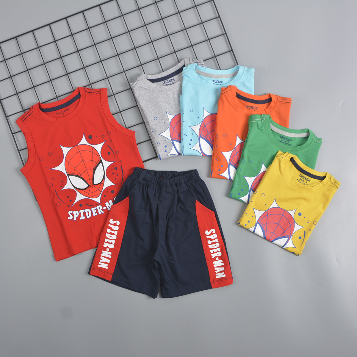 [HCM]Đồ bộ bé trai TrueKids đồ bộ sát nách bé trai siêu nhân người nhện nhiều màu (không mặt nạ)