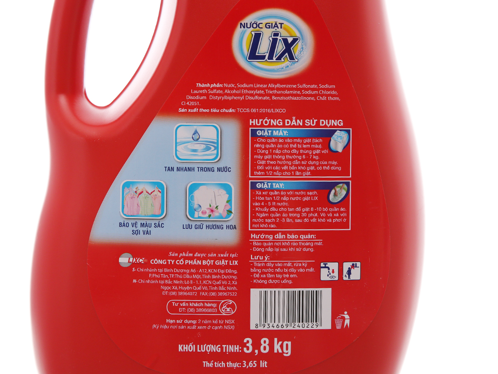 Combo 4 Nước Giặt Lix Đậm Đặc (Đỏ) Can 3.6L