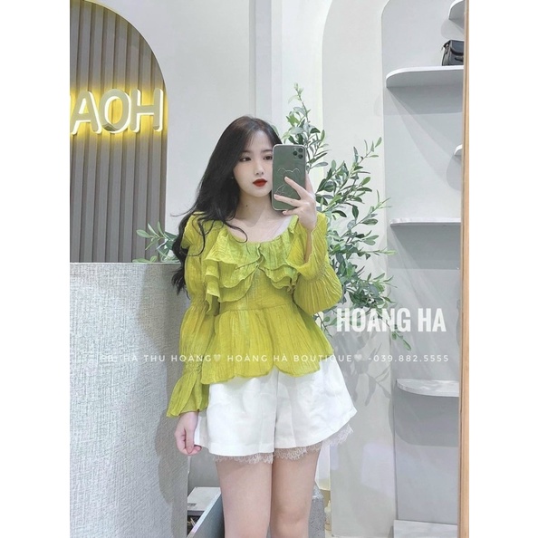 Áo Sơ Mi Bèo Tơ Nhăn Cổ Vuông