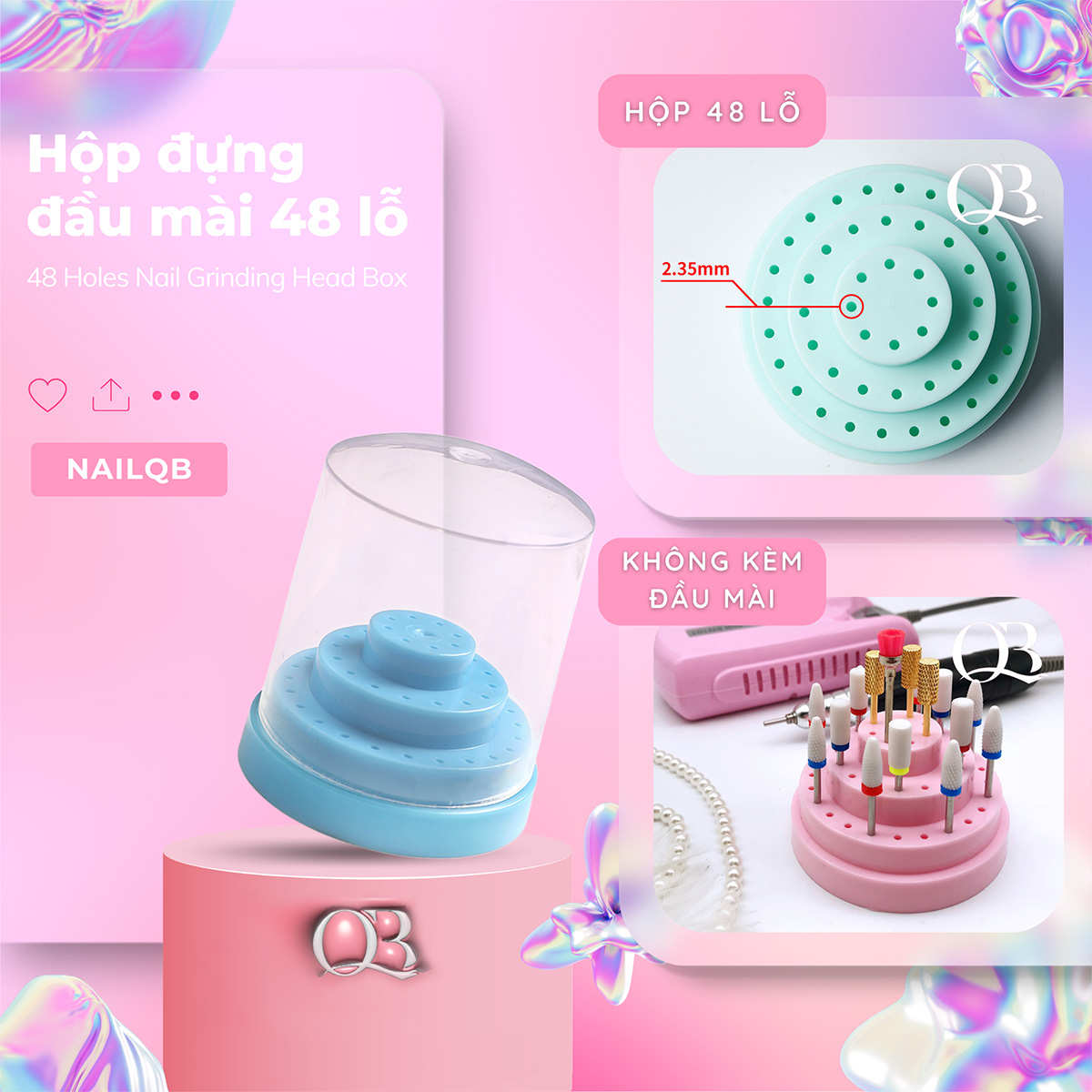 Hộp đựng đầu mài 14 ngăn - hộp cắm đầu mài 48 lỗ tiện lợi