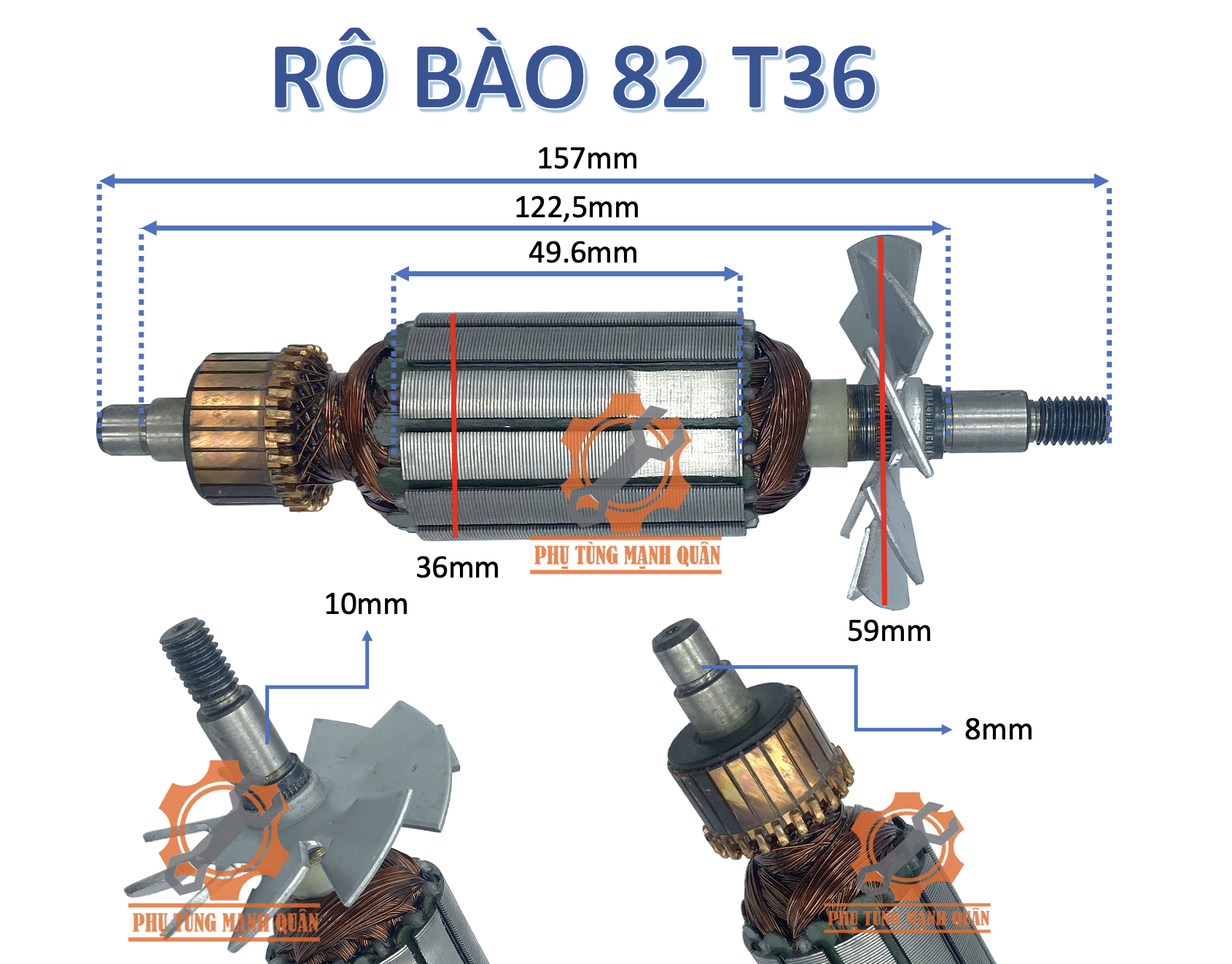rotor/ruột máy bào vỏ sắt 82 (thân dài 36 mm) tặng kèm chổi than