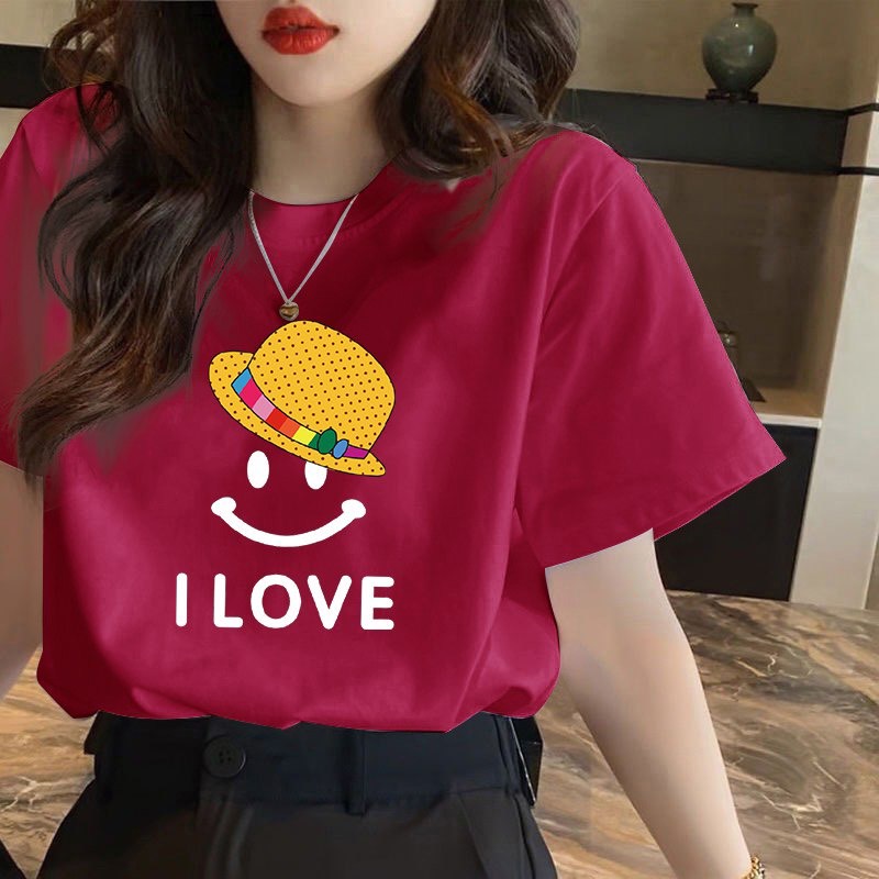 Áo phông nữ cổ tròn in logo mặt cười