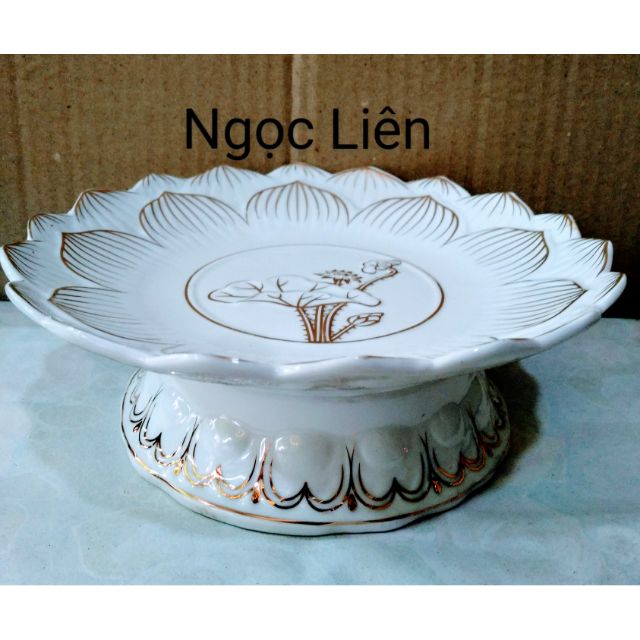 Dĩa trái cây men sứ trắng bạch ngọc hoa sen