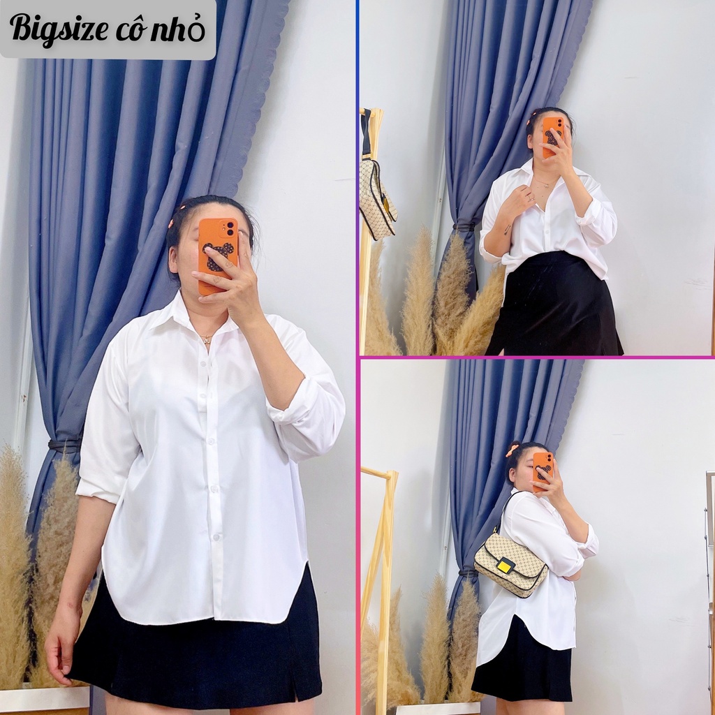 Áo sơ mi tay dài,áo sơ mi nữ bigsize kiểu màu trắng-sơ mi đuôi tôm 58-100kg SMDT-bigssize cô nhỏ