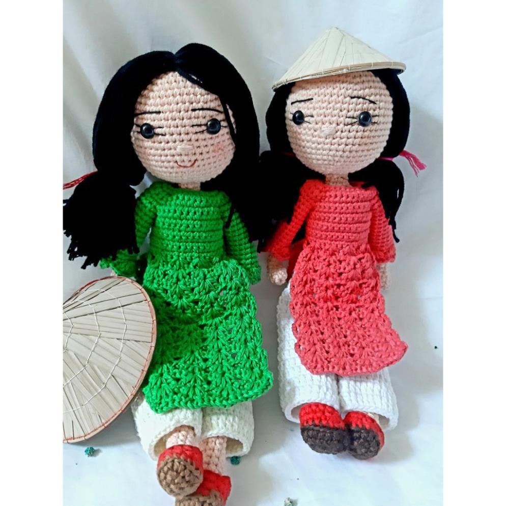 Búp Bê Áo Dài Đan Bằng Len-Phụ Kiện Studio Có Ảnh Thật