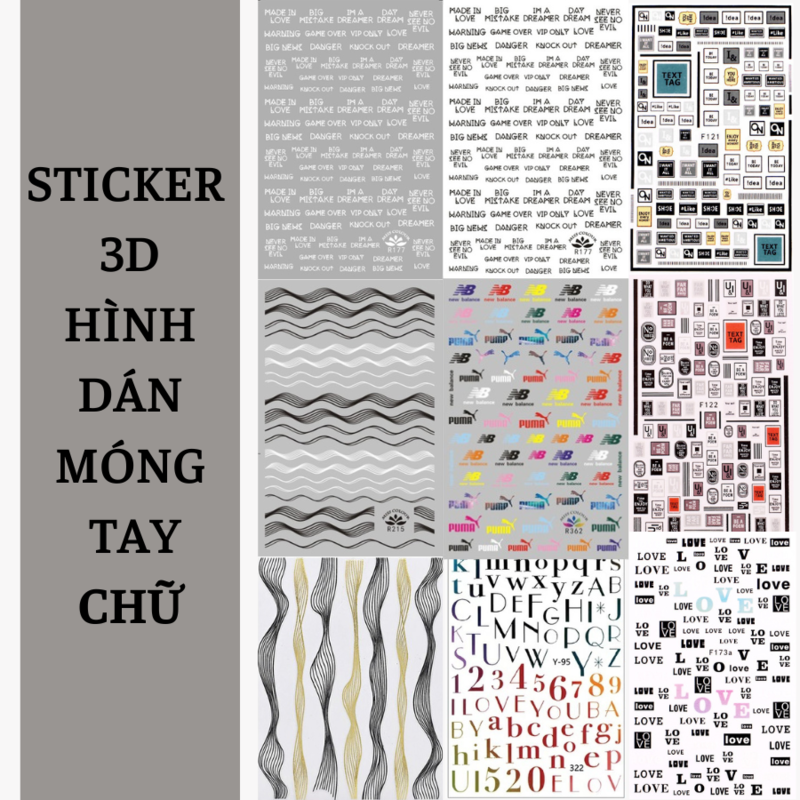 Sticker 3D | Chữ & Họa Tiết | Hình Dán Móng Tay