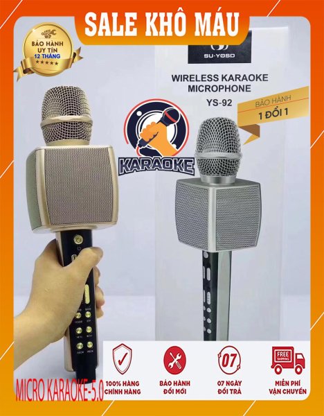 Micro Karaoke Bluetooth YS-92 vừa Livetream Vừa Hát Như Micro Loa Rời Bình Thường Chuẩn - Chống Hú, Chất Âm Cực Hay- Mic Bắt Giọng Tốt - Bass Siêu Trầm - Bảo Hành 12 Tháng