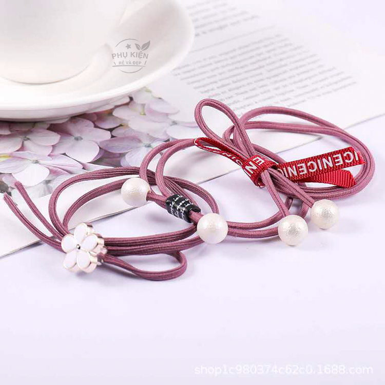 [HCM]Set 12 thun cột tóc Hàn Quốc siêu cute - Gồm hộp (Màu hồng đậm nho)