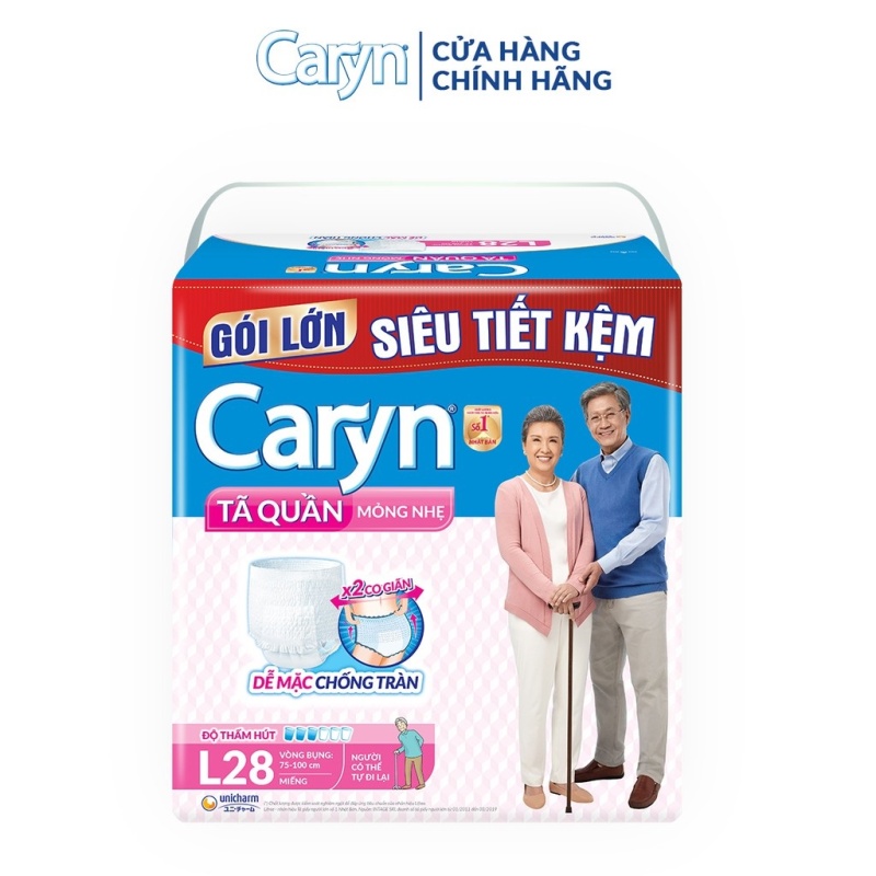 Bỉm người lớn CARYN siêu mỏng nhẹ dạng quần, tã người già chống tràn mềm mại di chuyển tiện lợi size M/L gói siêu lớn nhập khẩu
