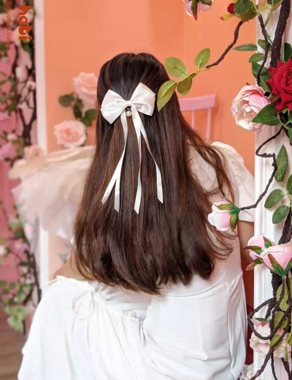 Cặp tóc/Dây buộc tóc tông trắng tiêu thư bồng bềnh