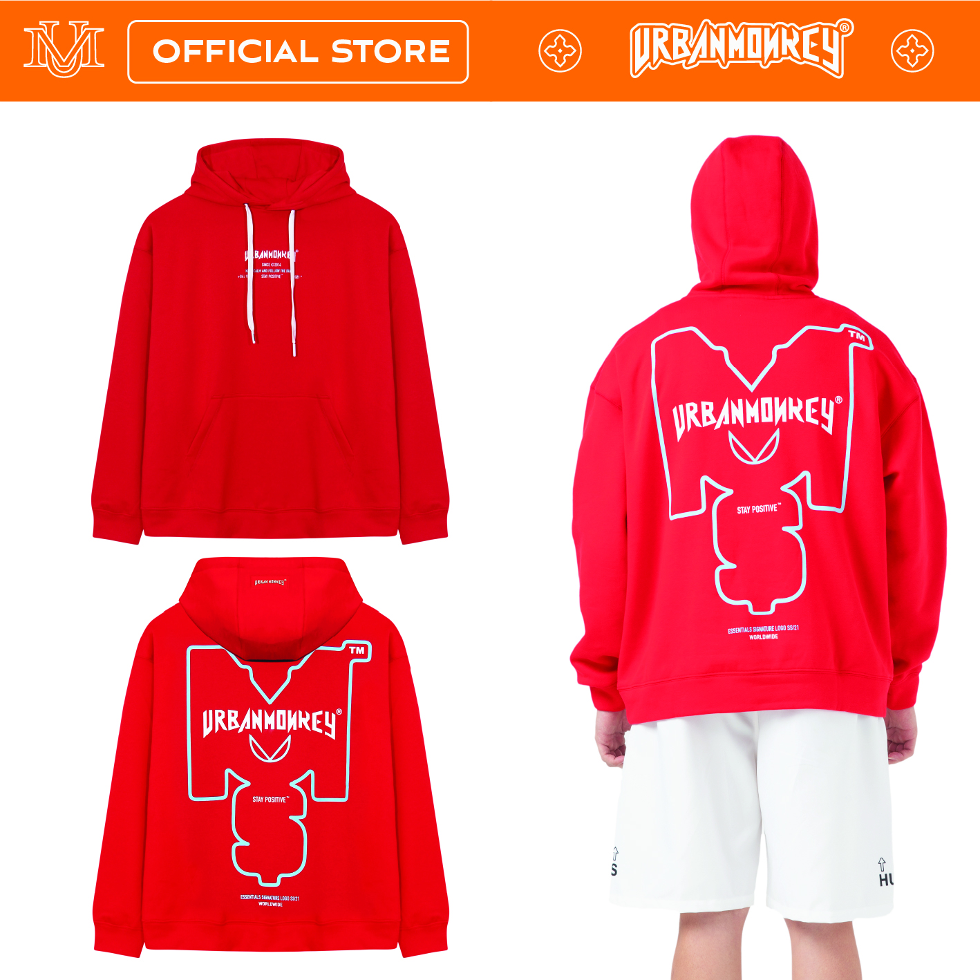Áo Hoodie [ Urban Monkey ] Essential 2021 2.0 - Đỏ
