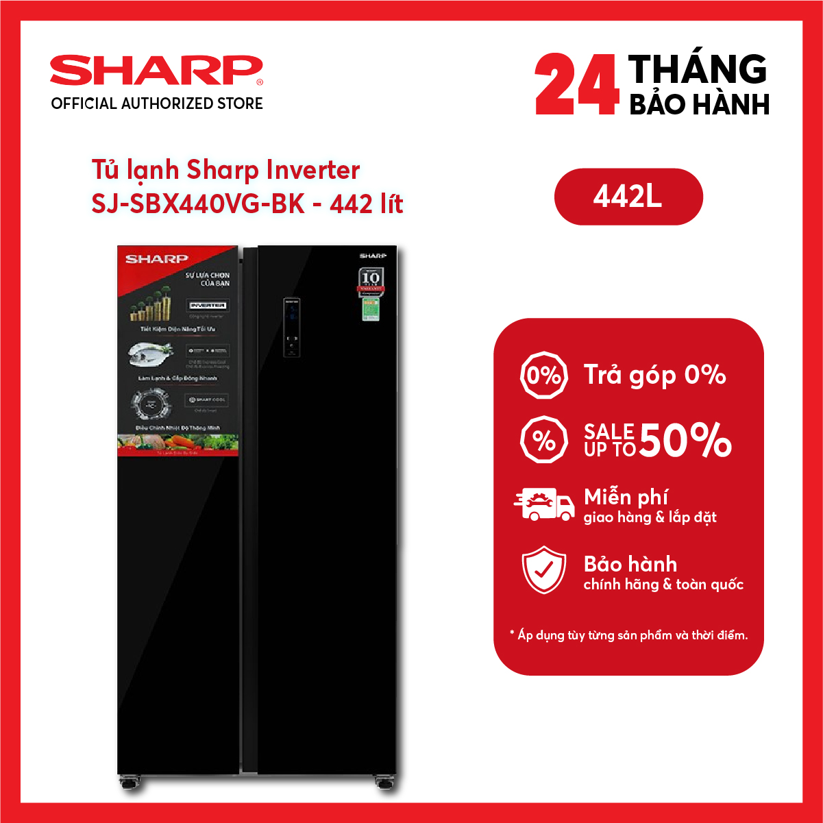 [MODEL 2026][FreeSHIP COD + Lắp Hà Nội] Tủ lạnh Sharp Inverter 466 lít SJ-FXP560VG-BK