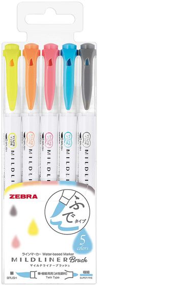 Set 5 bút 2 đầu Zebra mildliner Brush