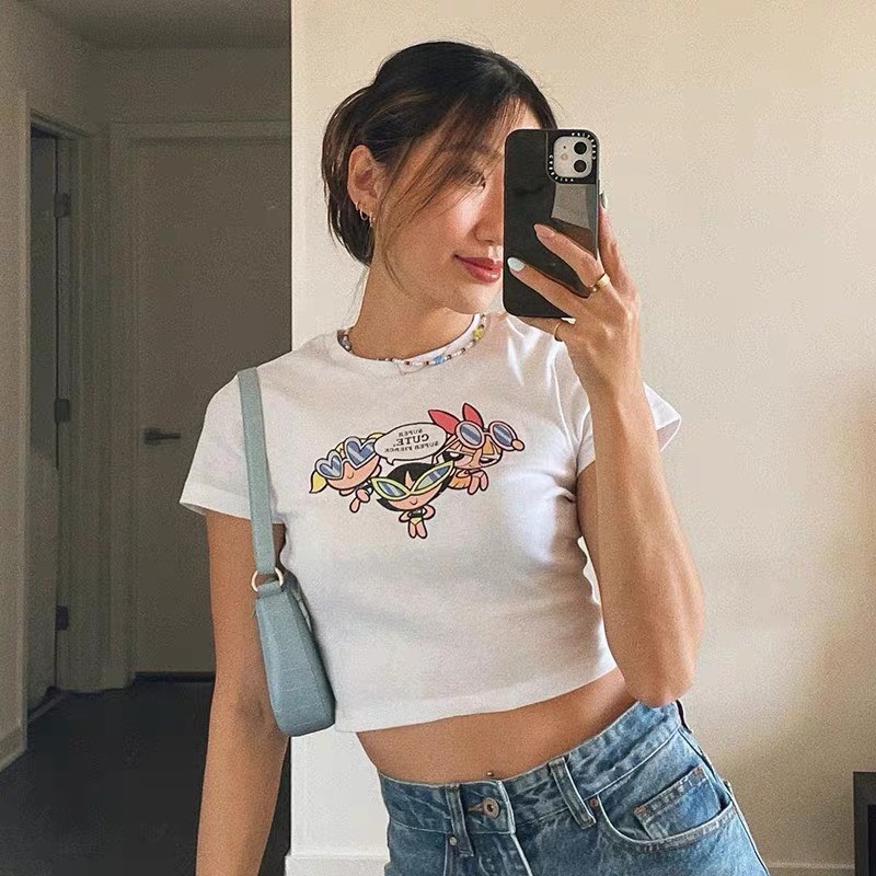 Áo croptop POWER PULL, áo thun tay ngắn vải cotton 3A07