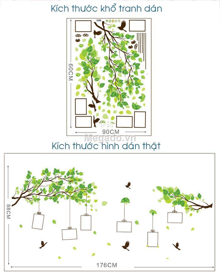 decal dán tường cành cây khung ảnh