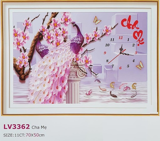 TRANH THÊU CHỮ THẬP THƯ PHÁP CHA MẸ LV3362