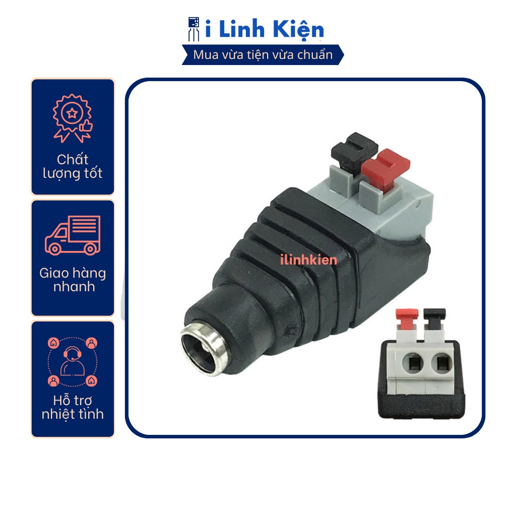 Jack nguồn DC cái 5.5x2.1mm đấu dây chốt cài