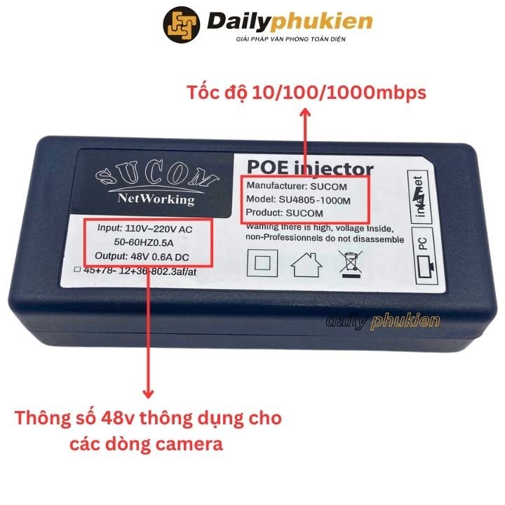 Adapter nguồn POE 48V 0.6A DC Sucom hàng xịn