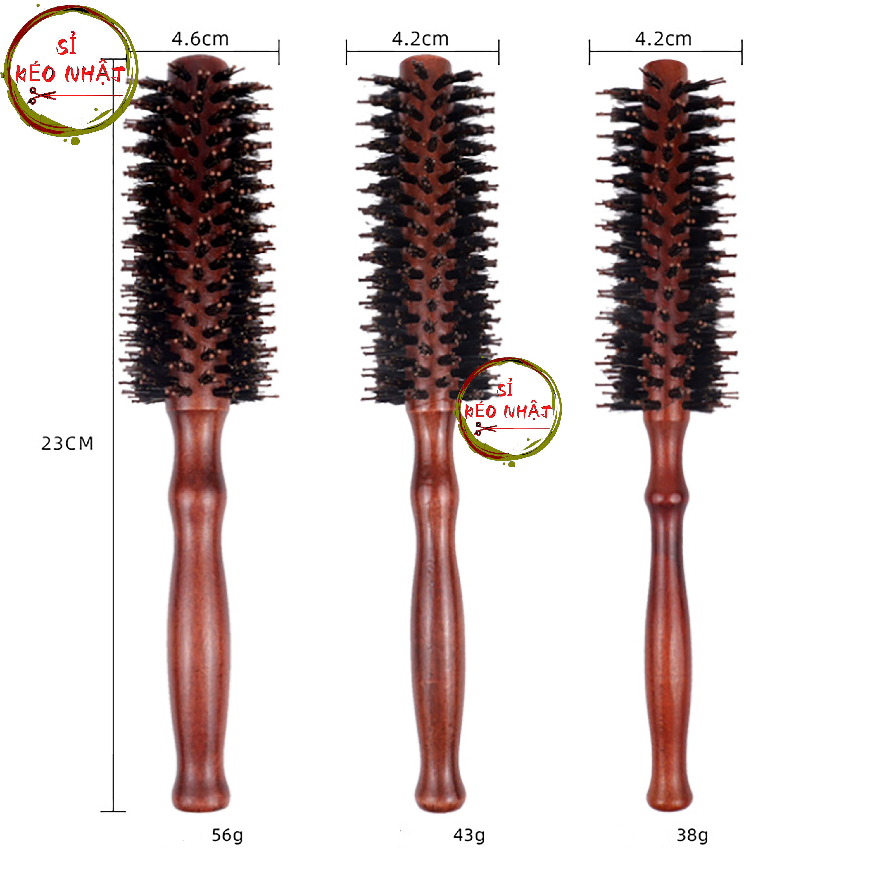 lược tròn sấy tóc tạo kiểu tóc cán gỗ