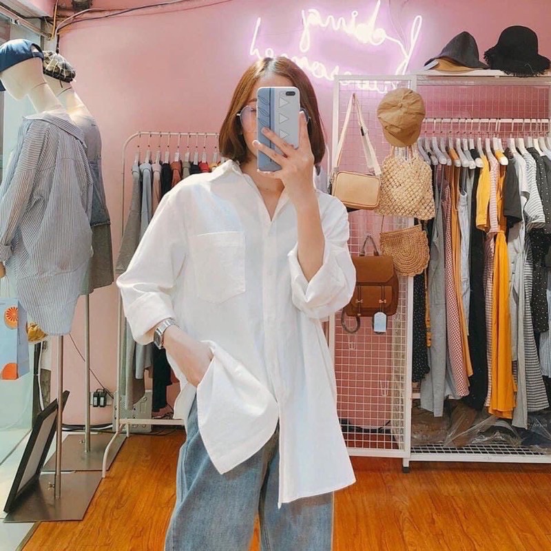 Áo Sơ Mi Basic 2 Màu Trắng Đen, Áo Sơ Mi Nữ, Sơ Mi Trắng