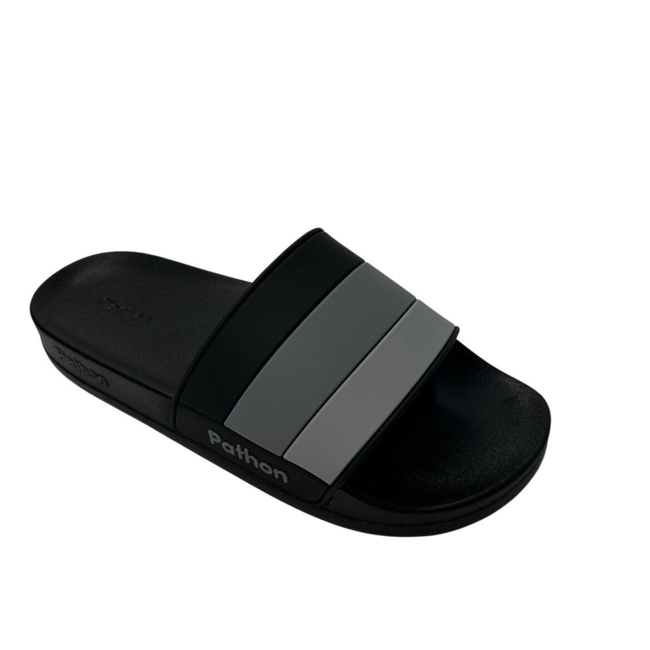 Dép nam nữ quai ngang slipper Pathon quai PVC và đế PU đen quai xọc xám đen lớn SD120