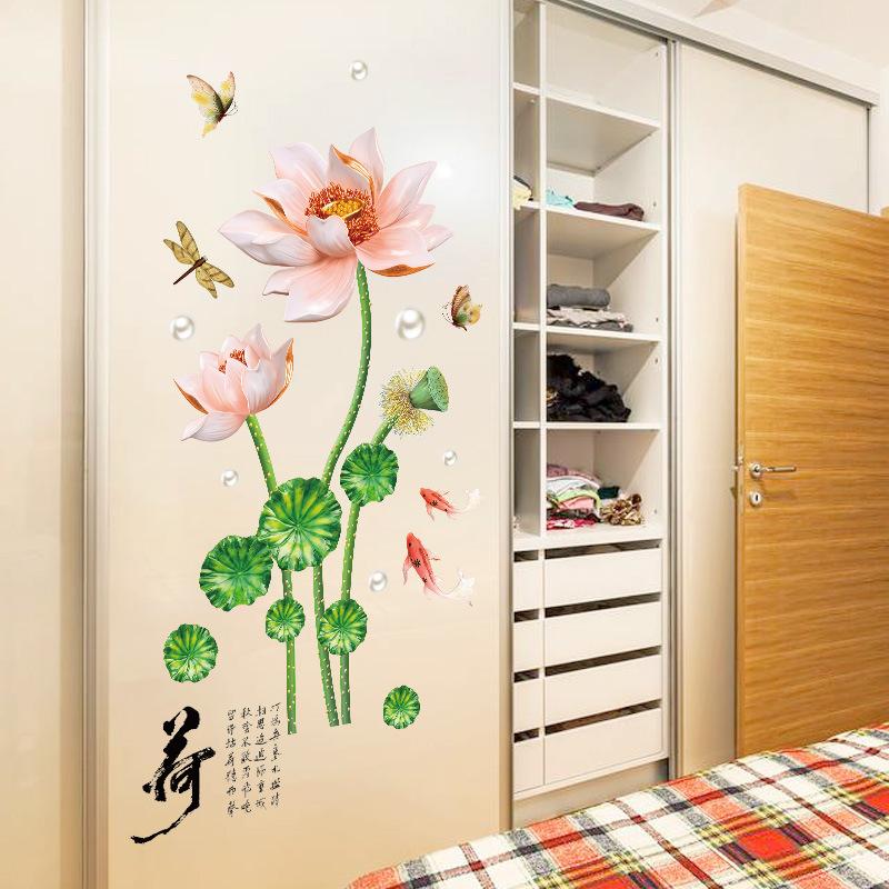 decal dán tường Hoa sen 3D sang chảnh