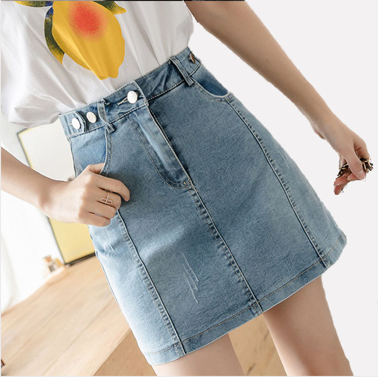 Quần váy jean nữ lưng cao, co dãn mạnh, màu đen tuyền, lưng đai kiểu 6 nút, kiểu dáng đẹp dành co big size 3595