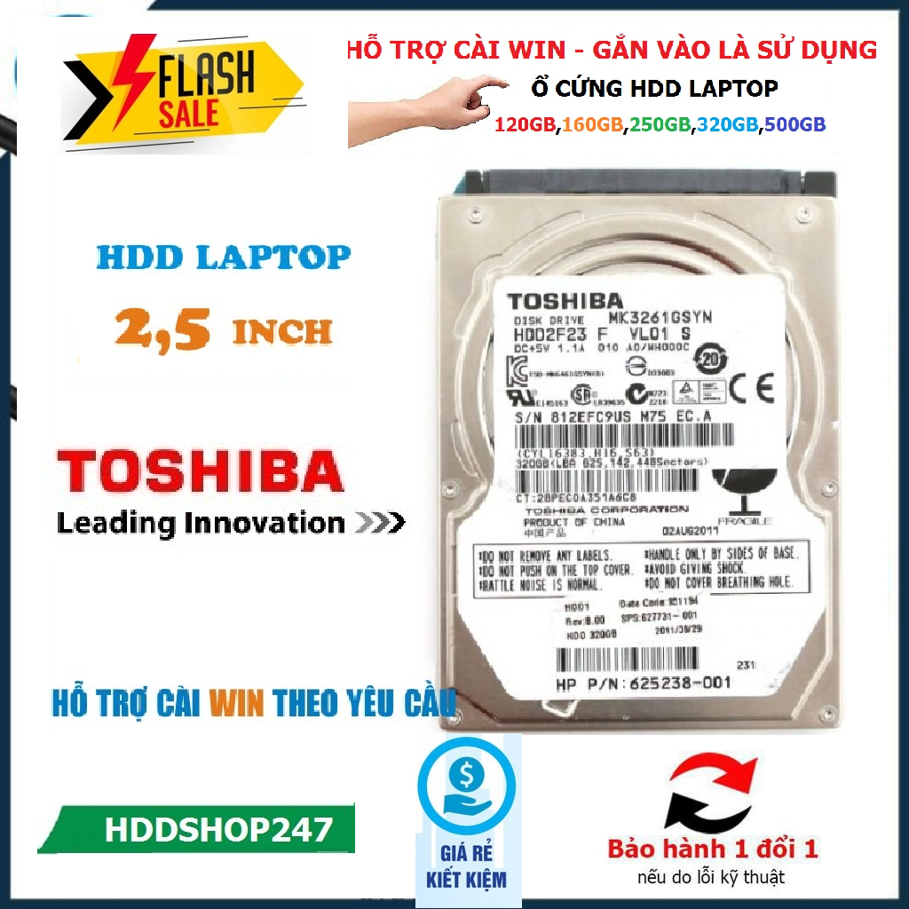 Ổ cứng hdd laptop TOSHIBA tháo máy bh 12 tháng 500GB,320GB,250GB,160GB,120GB