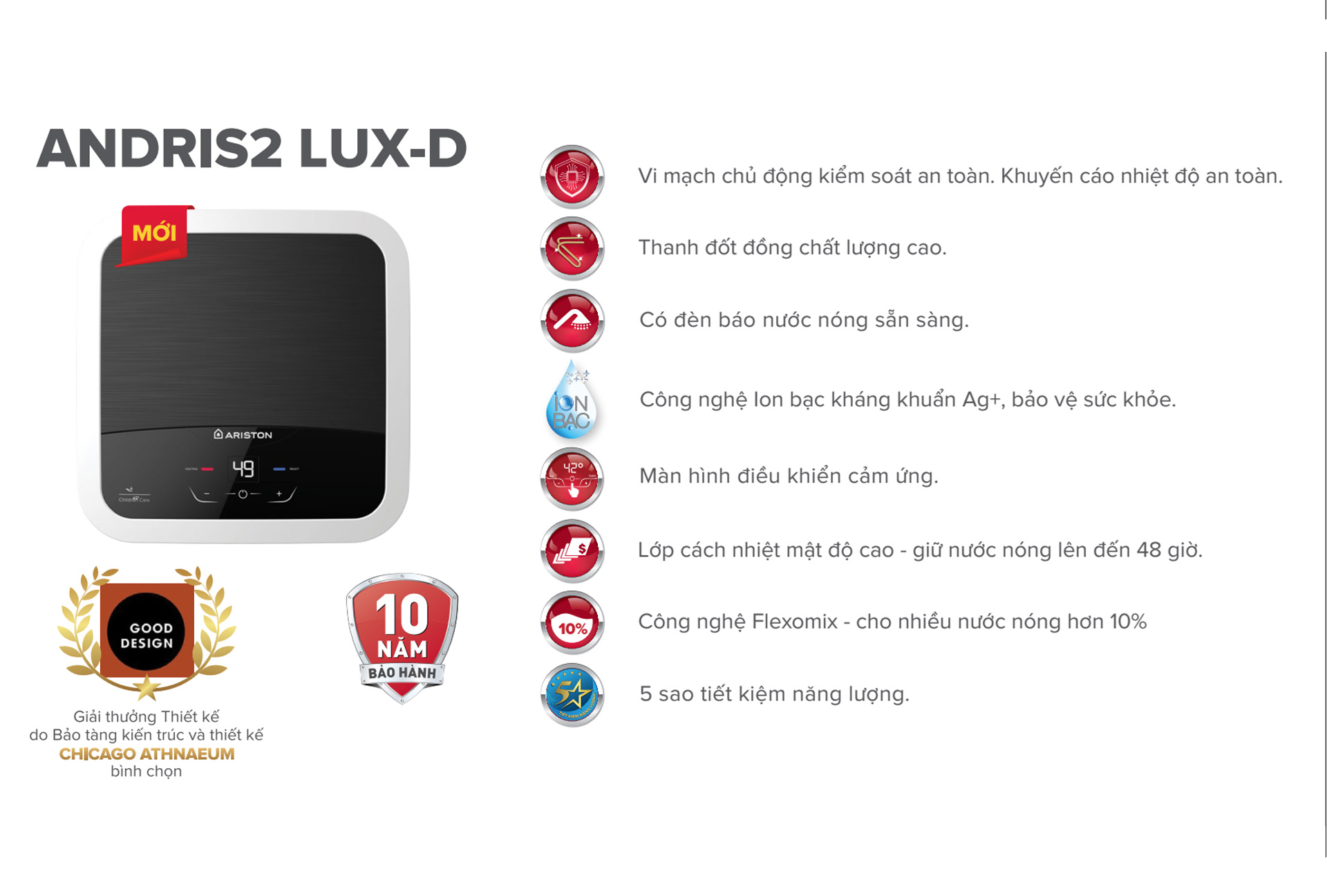 ARISTON AN2 LUX-D 15/30L - BÌNH NÓNG LẠNH GIÁN TIẾP
