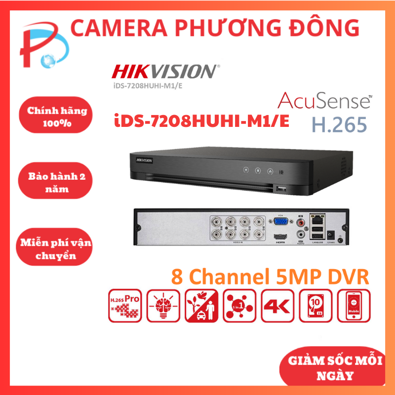 Đầu ghi 8 kênh tvi analog 8mp hikvision ids-7208huhi-m1/e hỗ trợ camera lên 8mp - bảo hành chính hãng 24 tháng