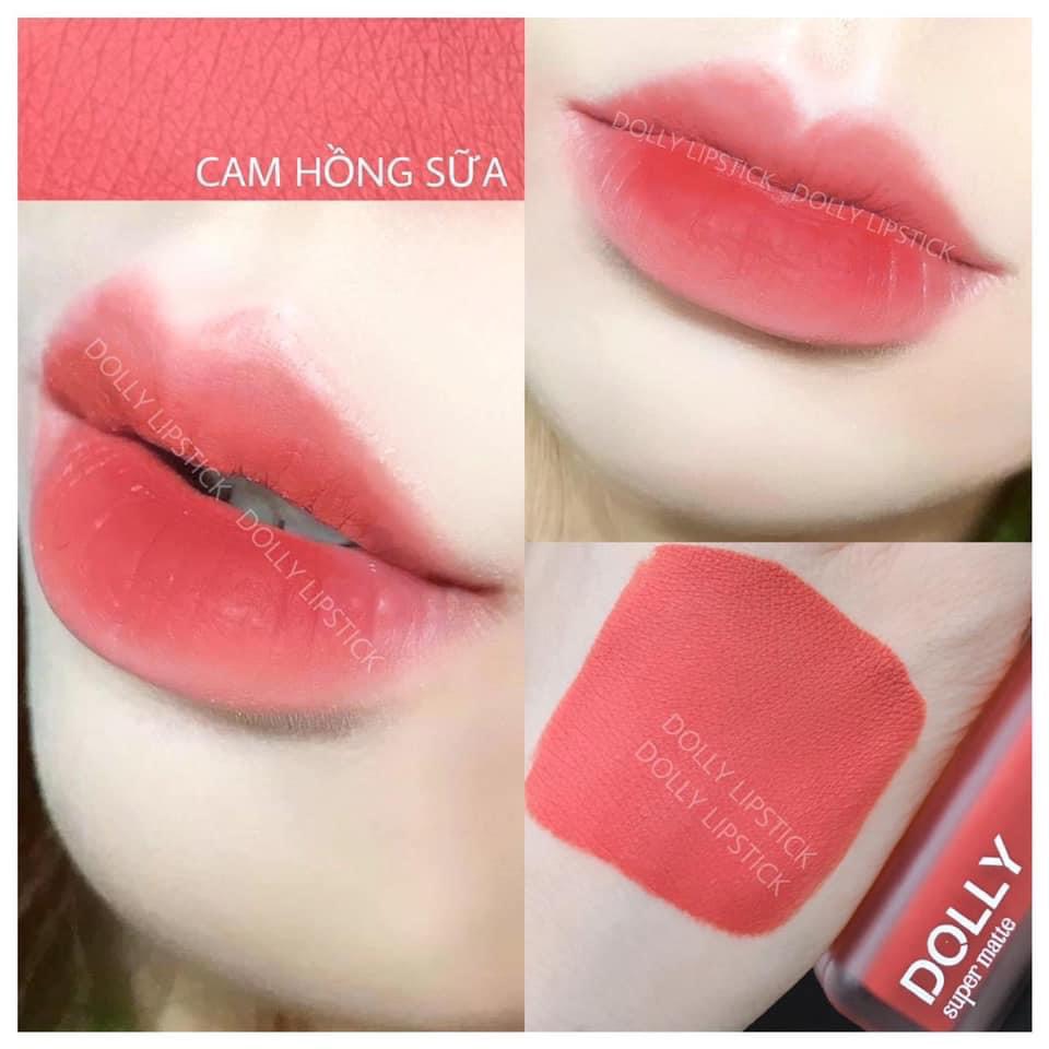 Son kem lì màu <CAM HỒNG SỮA> Dolly super matte, son kem lì không chì bền màu lâu trôi, mua 2 cây tặng 1 hộp đựng cao cấp