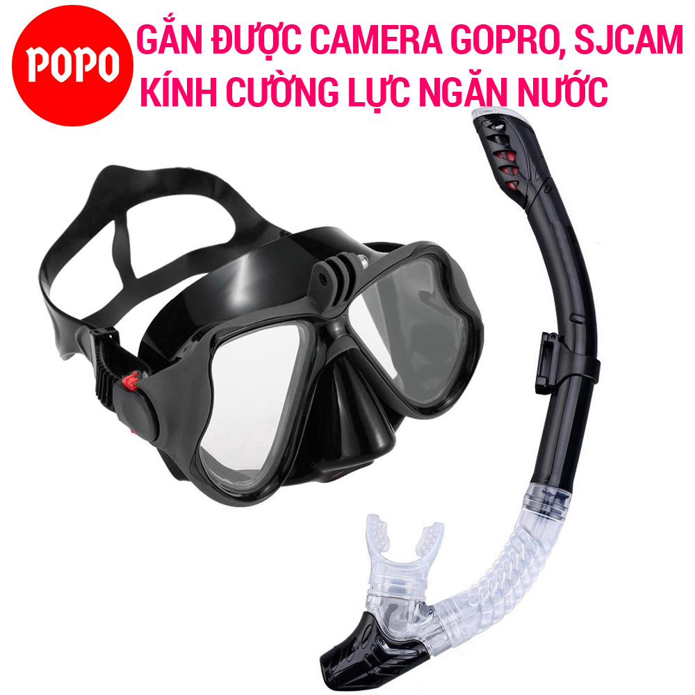 Bộ mặt nạ lặn, Ống thở Gopro  MẮT KÍNH CƯỜNG LỰC gắn được GOPRO, SJCAM, Camera hành trình POPO Collection