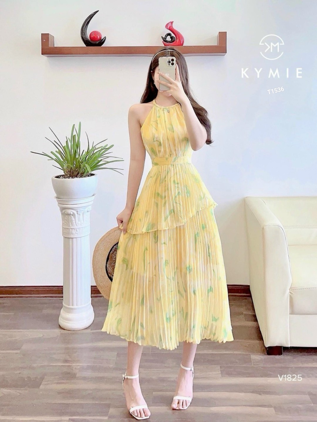 Đầm voan hoa cổ yếm xếp tầng công chúa dập ly 2 lớp váy maxi dạo phố đi biển T1536