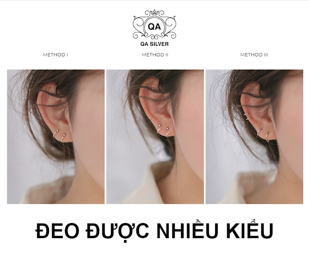 Khuyên tai bạc 925 bi móc chữ C bông tròn nam nữ kẹp vành tối giản S925 C-SHAPED QA SILVER Earrings EA190505