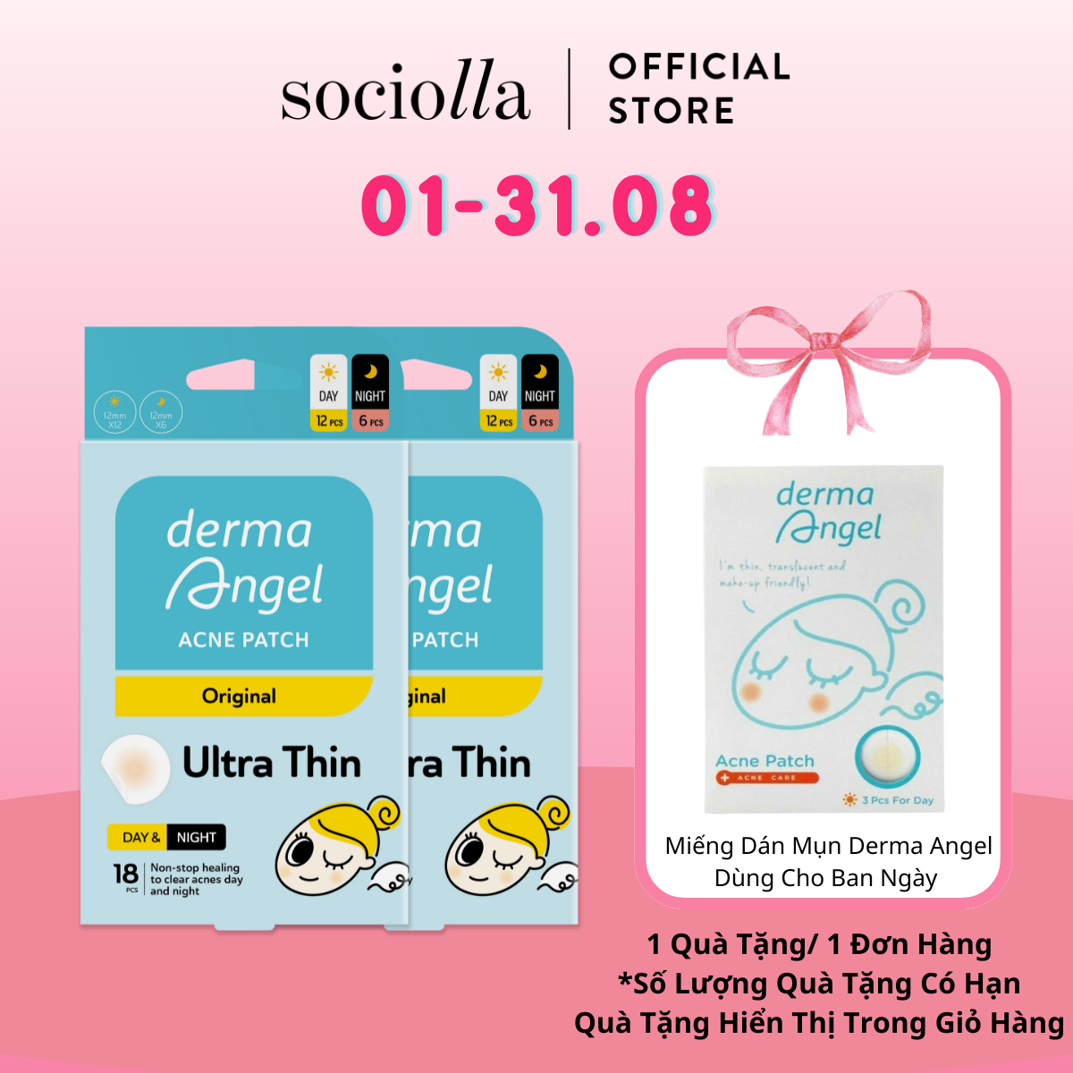 Combo 2 hộp miếng dán mụn dành cho cả ngày derma angel x 2