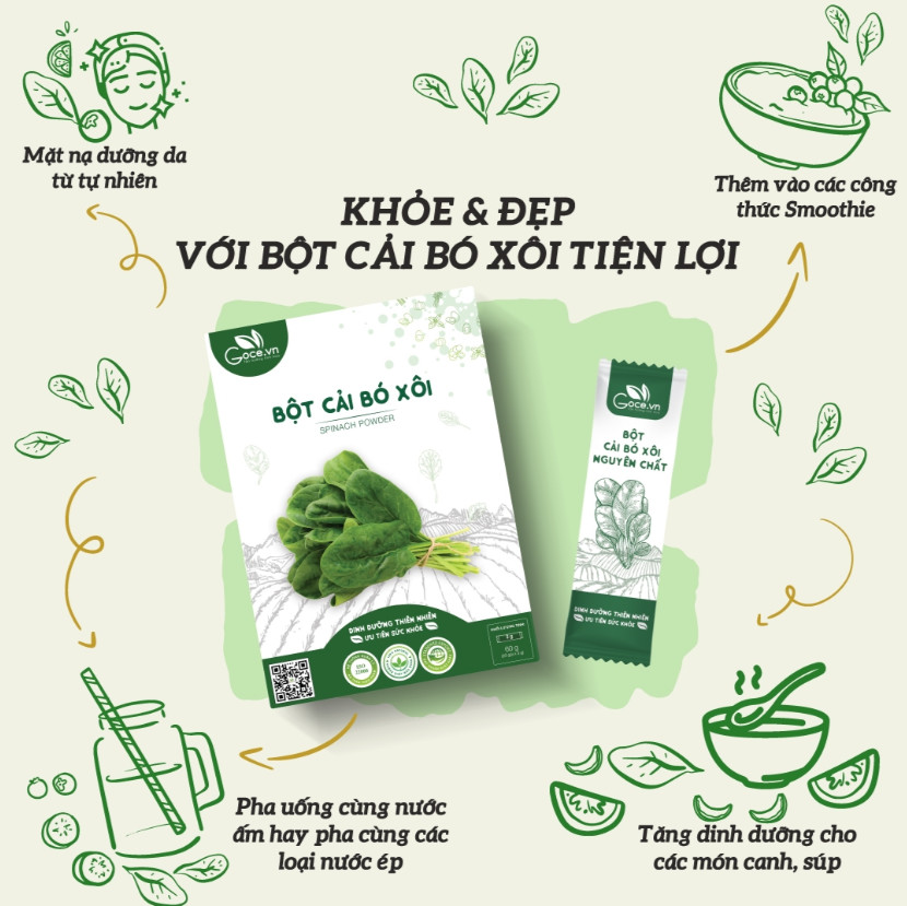 Bột Cải Bó Xôi Nguyên Chất Goce - Hộp (60gram/20 gói)