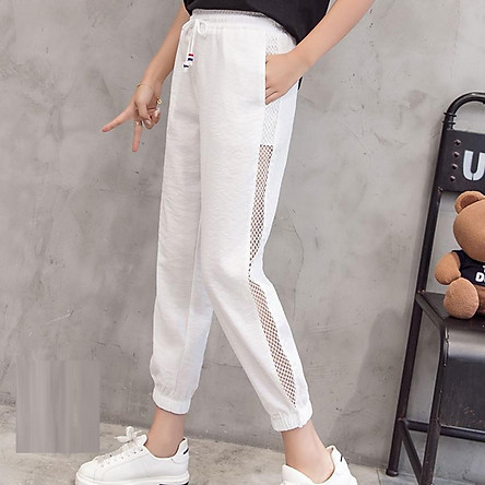 Quần jogger đũi lưới sườn cá tính cho nữ