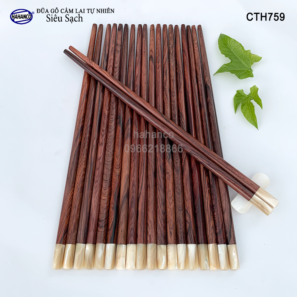 Đũa gỗ Cẩm Lai đầu 2cm ốc xà cừ New Zealand siêu sạch - CTH759 Kháng khuẩn, chống nấm mốc - Sang trọng trên bàn ăn, dùng làm quà biếu hoặc tặng