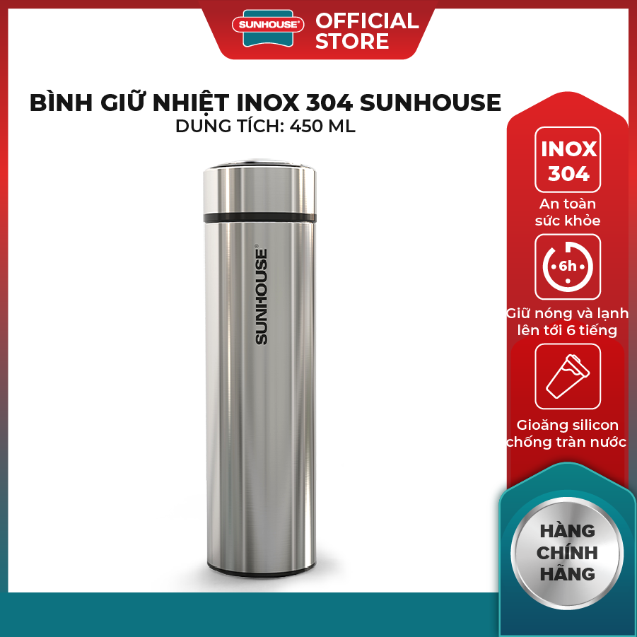 Bình giữ nhiệt SUNHOUSE KS-TU450I - INOX 304 - Dung tích 450ml - Hàng Chính Hãng