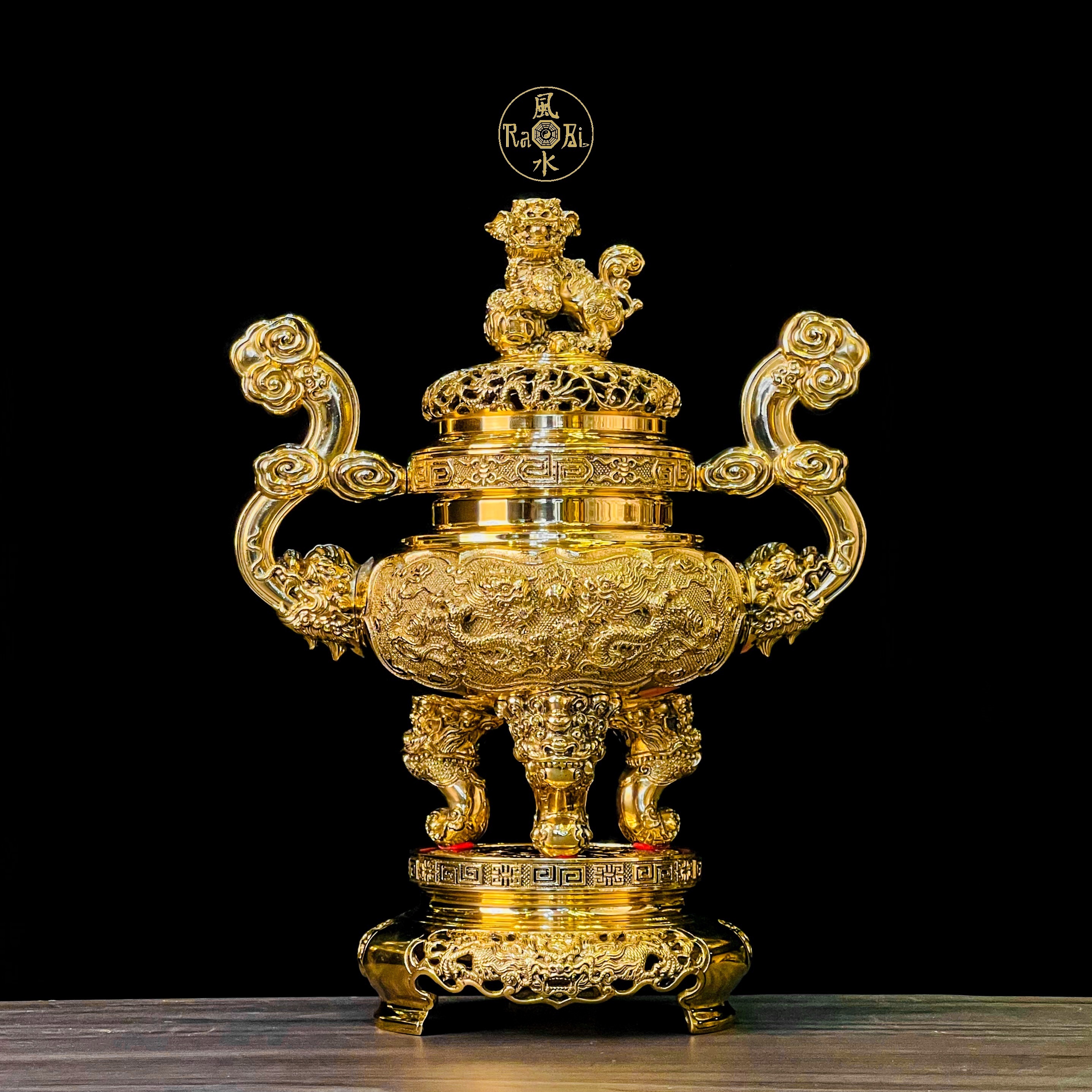 Lư Tròn Gia Tiên Tay Mây 44cm - Vật Phẩm Đồng Thờ Cúng Vĩnh Tiến Chất Lượng Cao