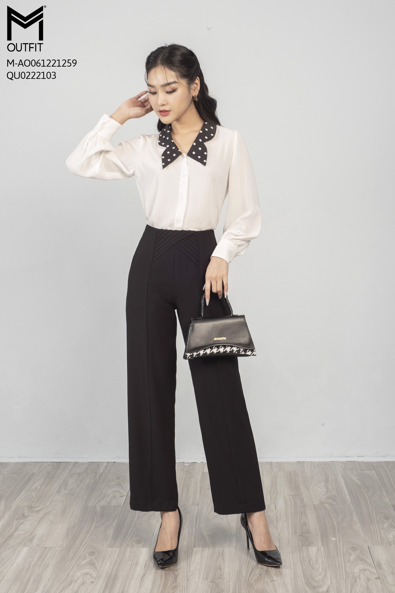 Áo sơ mi dài tay, phối cổ lụa thời trang MMoutfit