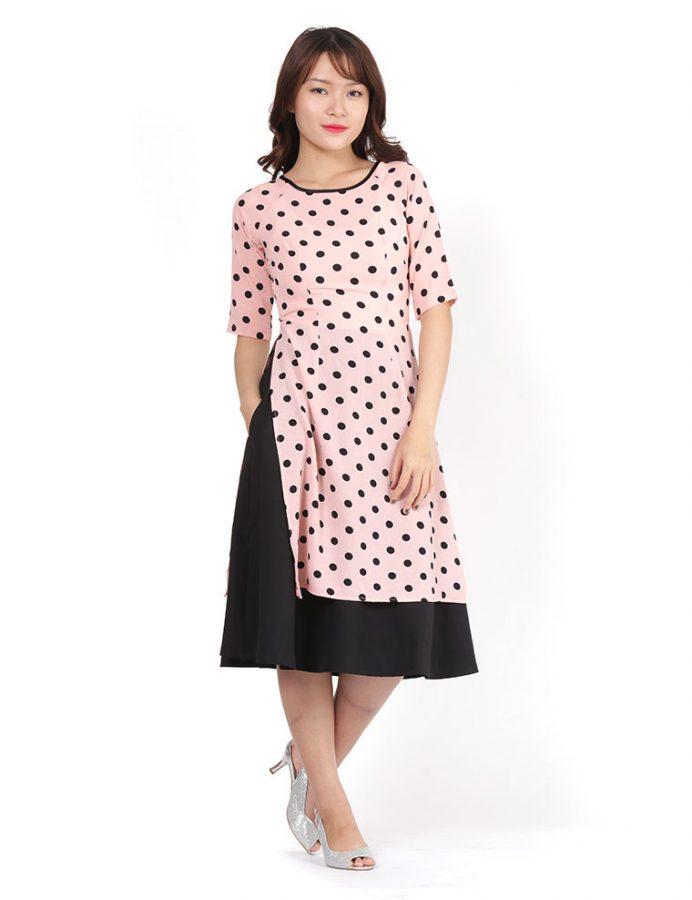 [4.4 Hoàn tiền 15%][HCM]Áo dài chấm bi - MS 01A