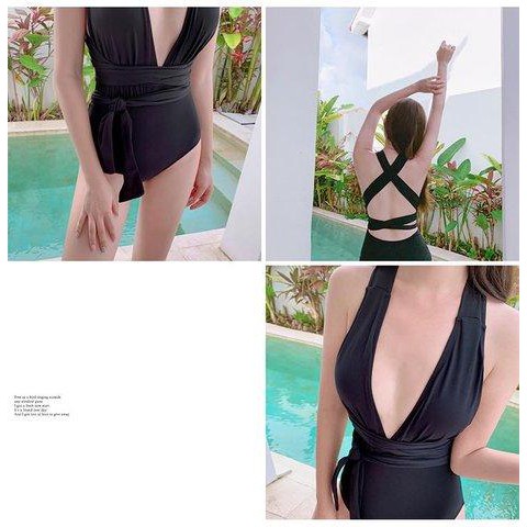 BIkini xẻ ngực chéo lưng (trắng và đen)